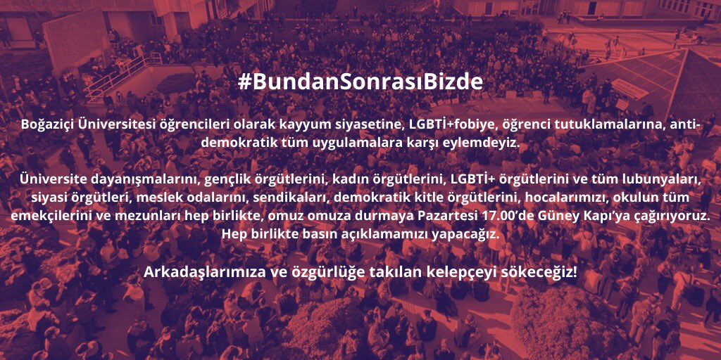 Boğaziçi Üniversitesi öğrencilerinden Pazartesi 17.00’de eylem çağrısı