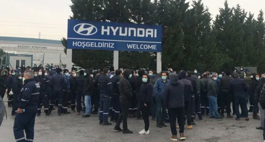 Hyundai fabrikasında sefalet zammına karşı işçiler eylemde